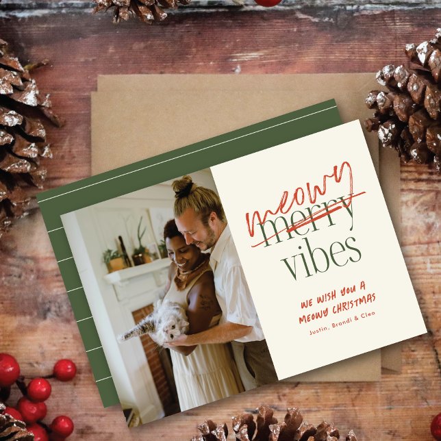 Meowy Vibes God jul-platta foto-kort Julkort (Skapare uppladdad)