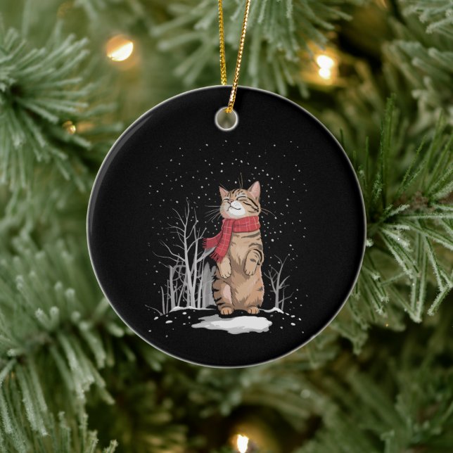 Meowy Xmas Cats Christmas Snow Kitten Funny Gift  Julgransprydnad Keramik (Träd)