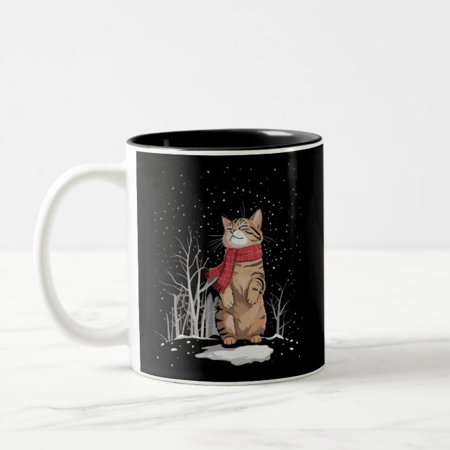 Meowy Xmas Cats Christmas Snow Kitten Funny Gift  Två-Tonad Mugg (Vänster)