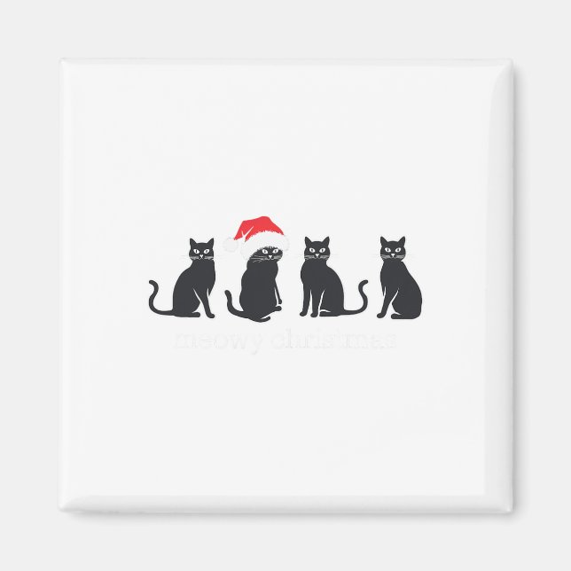 Meowys jul Black Cat Santa Hats Present Anim Magnet (Framsidan)