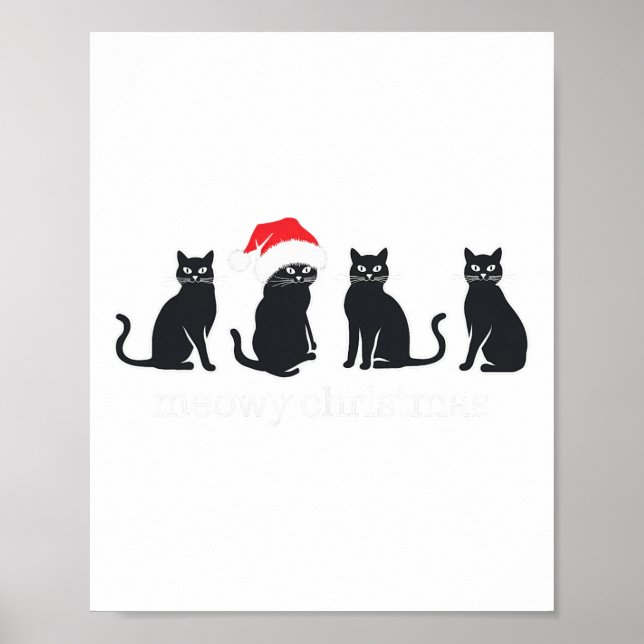 Meowys jul Black Cat Santa Hats Present Anim Poster (Framsidan)
