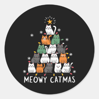 Meowys jul Squad Cat Santa Hats Present Anim Runt Klistermärke
