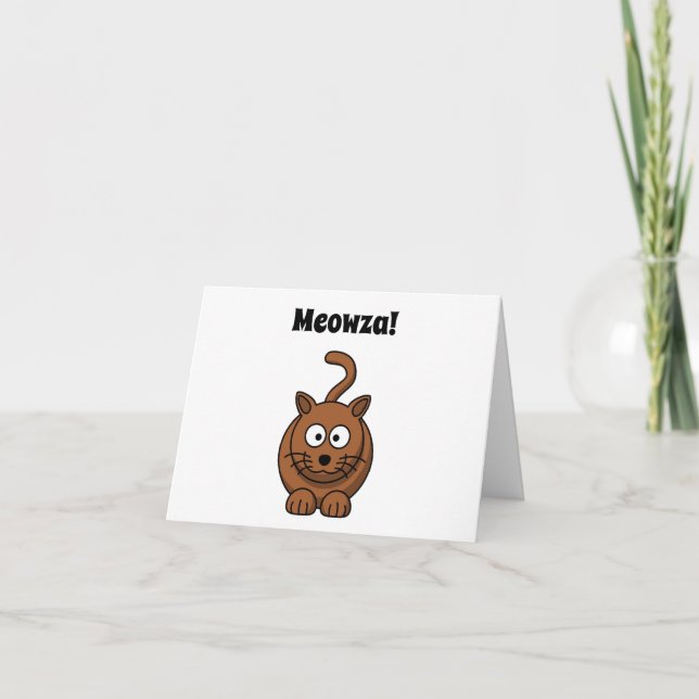 Meowza! Funny Brown Kattunge Tecknad Design Kort (Framsida)