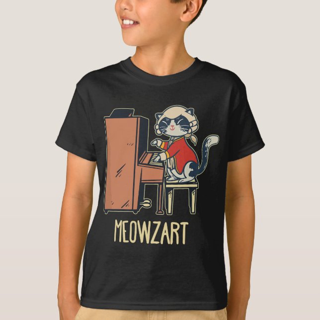 Meowzart A Cute Cat spelar piano lustig Pianis T Shirt (Framsida)