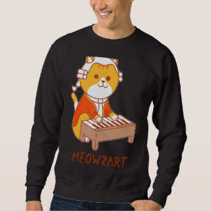 Meowzart Classical Music Cat Piano Organ Player Lång Ärmad Tröja