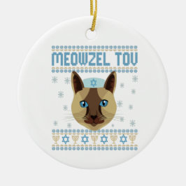 Meowzel Tov Cat Mazel Ugly Hanukkah Sweater Gift Julgransprydnad Keramik