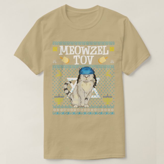 Meowzel Tov Chanukah Jewish Cat Funny Cat Menorah T Shirt (Design framsida)