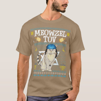 Meowzel Tov Chanukah Jewish Cat Funny Cat Menorah T Shirt