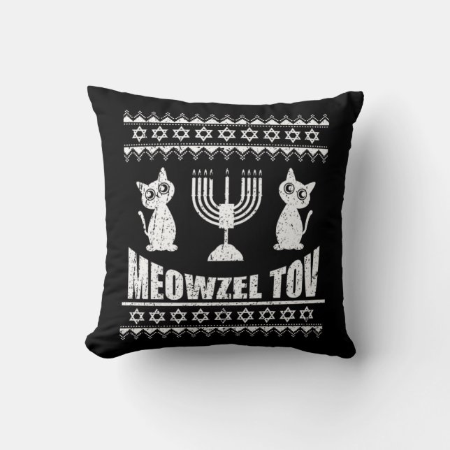 Meowzel Tov Chanukah Jewish Cat Owner Hanukkah Kudde (Framsida)