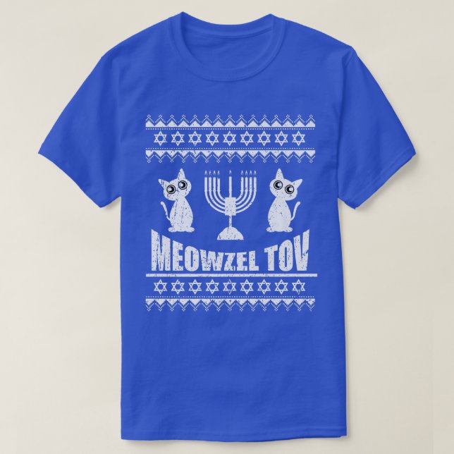 Meowzel Tov Chanukah Jewish Cat Owner Ugly Hanukka T Shirt (Design framsida)
