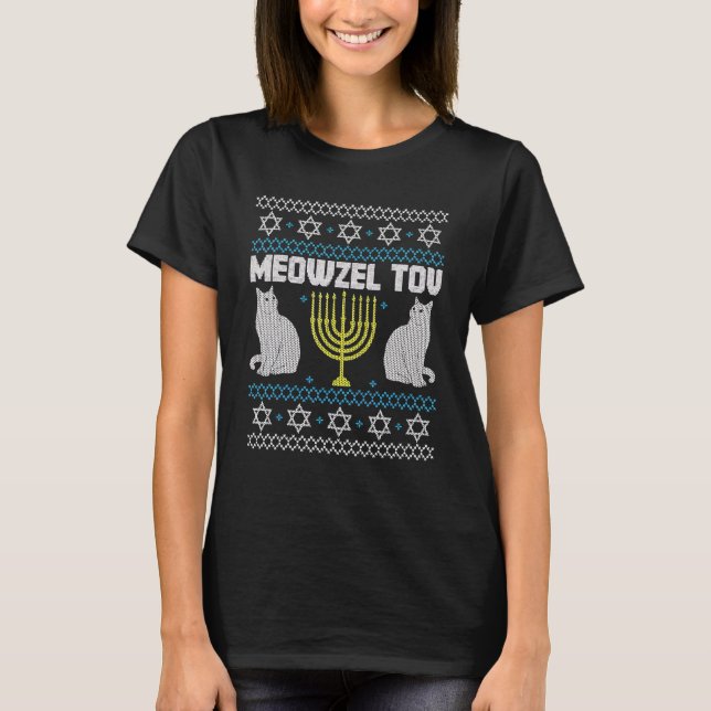 Meowzel Tov Chanukah Jewish Cat Owner Ugly Hanukka T Shirt (Framsida)