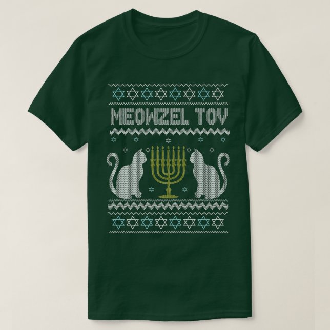 Meowzel Tov Chanukah Jewish Cat Owner Ugly Hanukka T Shirt (Design framsida)