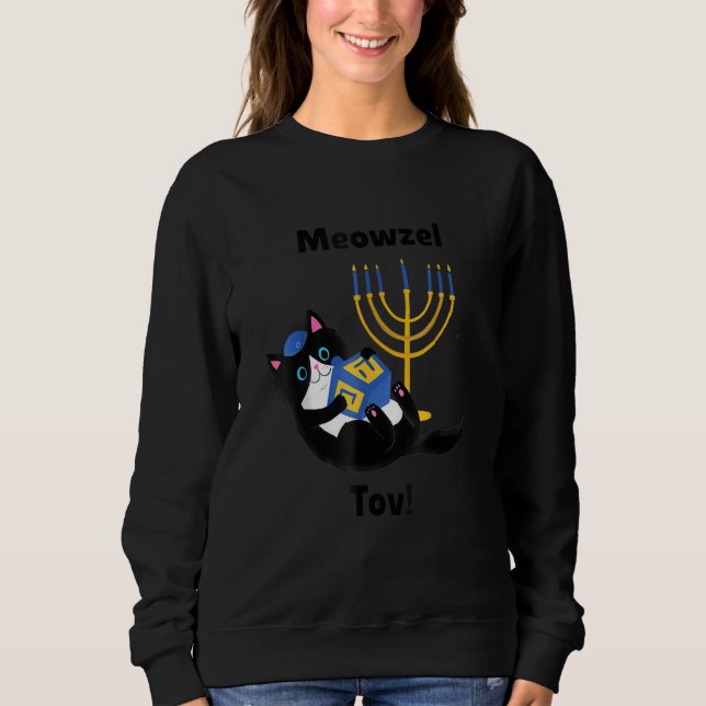 Meowzel Tov Chanukah Jewish Cat Owner Ugly Sweater T Shirt (Framsida)