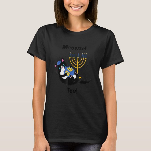 Meowzel Tov Chanukah Jewish Cat Owner Ugly Sweater T Shirt (Framsida)