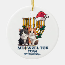 Meowzel Tov Cute Lycklig Hanukkah Julgransprydnad Keramik