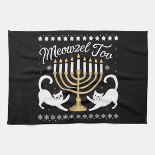 Meowzel Tov Funny Chanukah Hanukkah Ugly Sweater Kökshandduk