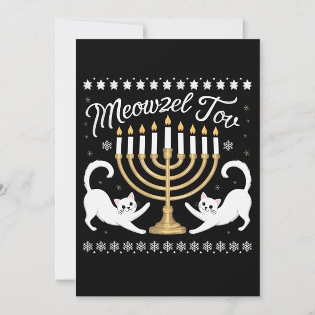 Meowzel Tov Funny Chanukah Hanukkah Ugly Sweater Meddelande (Framsida)