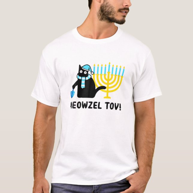Meowzel Tov Funny Hanukkah Black Cat Funny Jewish T Shirt (Framsida)