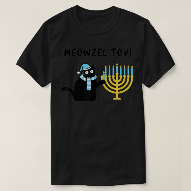 Meowzel Tov Gift Black Cat Mazel Tov Menorah Funny T Shirt (Design framsida)