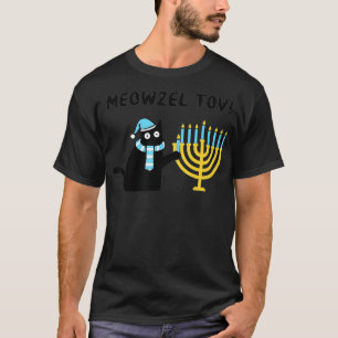 Meowzel Tov Gift Black Cat Mazel Tov Menorah Funny T Shirt