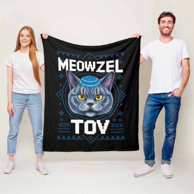 Meowzel Tov Hanukkah Jewish Cat Helgdag Fleecefilt (På plats)
