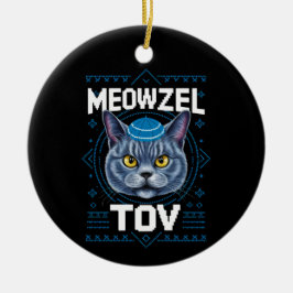 Meowzel Tov Hanukkah Jewish Cat Helgdag Julgransprydnad Keramik