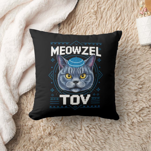 Meowzel Tov Hanukkah Jewish Cat Helgdag Kudde (Filt)