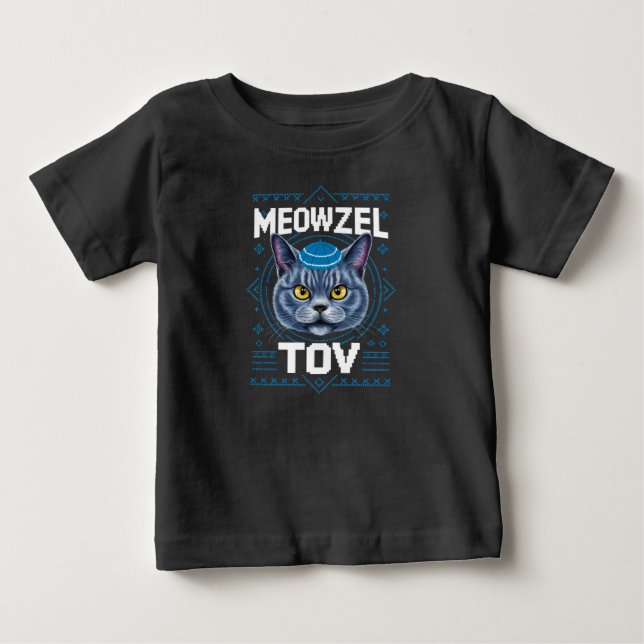 Meowzel Tov Hanukkah Jewish Cat Helgdag T Shirt (Framsida)
