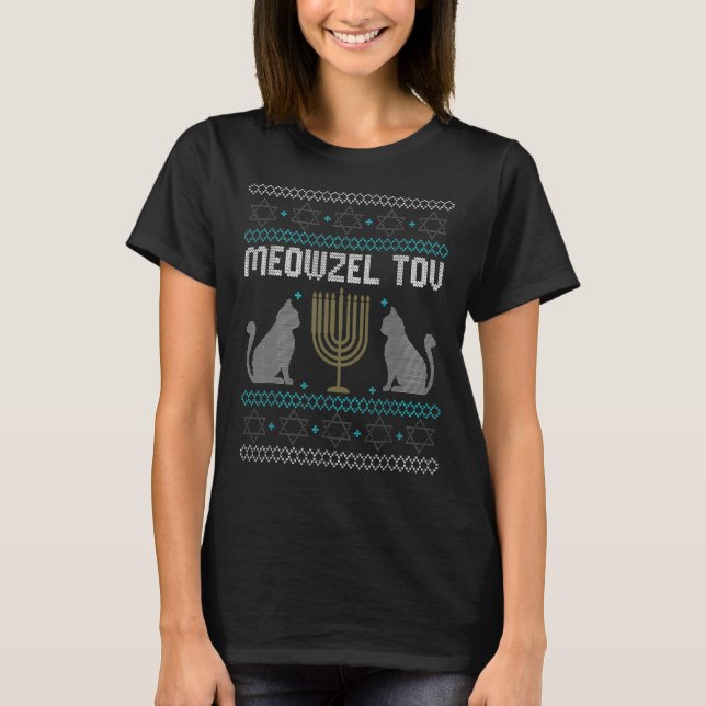 Meowzel Tov Hanukkah jul judisk katt Hanukka T Shirt (Framsida)
