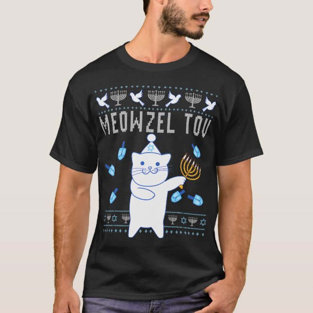 Meowzel Tov Jewish jul Cat Funny Ugly T Shirt (Framsida)