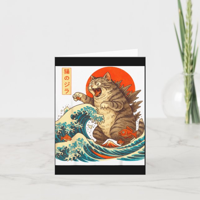 Meowzilla Catzilla Cat Japanese Art Funny For Men  Kort (Framsida)