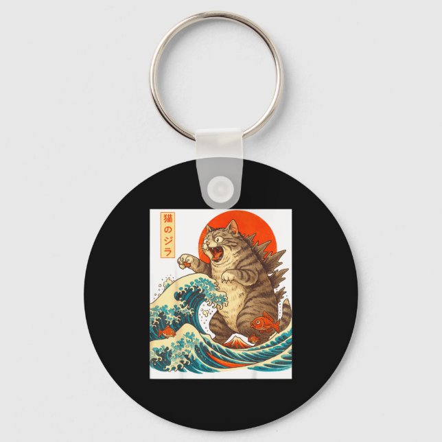 Meowzilla Catzilla Cat Japanese Art Funny For Men  Nyckelring (Framsida)