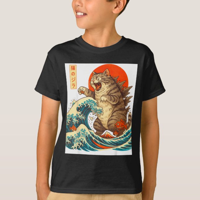 Meowzilla Catzilla Cat Japanese Art Funny For Men  T Shirt (Framsida)