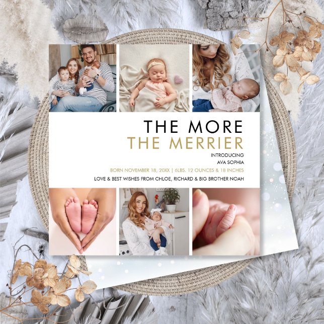 Mer av Merrier Photo-julafton Julkort (More The Merrier Photo Christmas Birth Holiday Card)