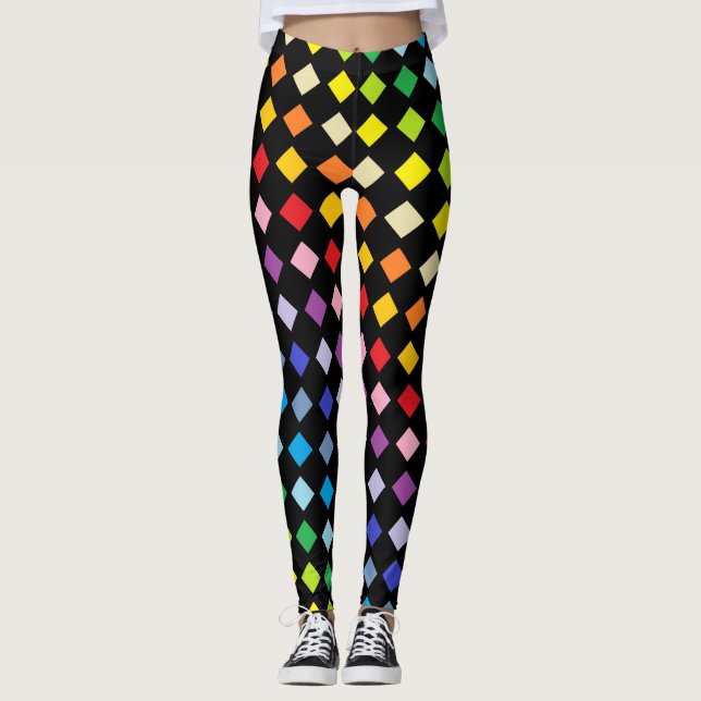 Mer bred svart för Spectrumregnbågediamanter Leggings (Framsida)