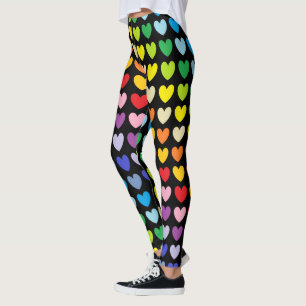 Mer bred svart för Spectrumregnbågehjärtor Leggings