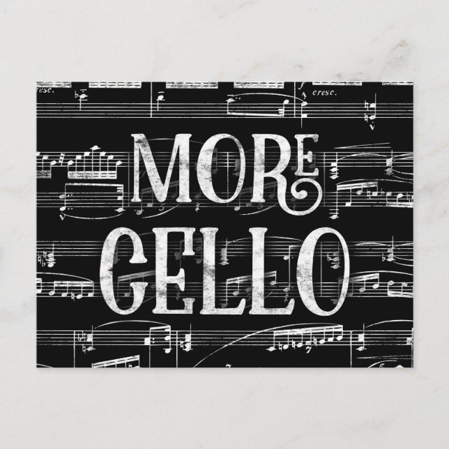 Mer Cello Chalkboard - Black White Music Vykort (Framsida)