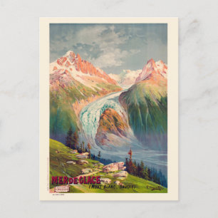Mer de Glace Mont Blanc Frankrike Vintage Affisch Vykort
