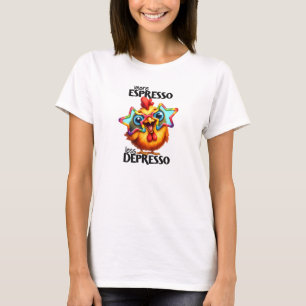 Mer espresso mindre depressivt superskoj kyckling t shirt