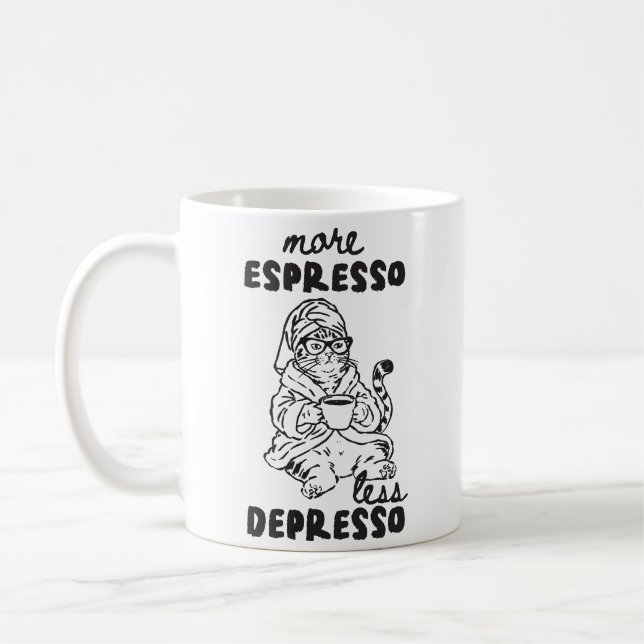 Mer Espresso Mindre Depresso Katt Kaffe Mugg (Vänster)