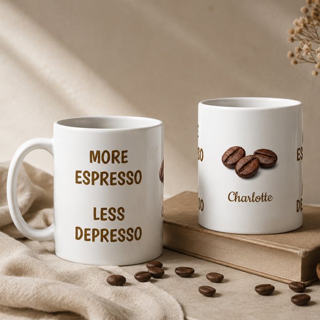 Mer Espresso Mindre Depresso Roligt Kaffenamn Kaffemugg (Skapare uppladdad)
