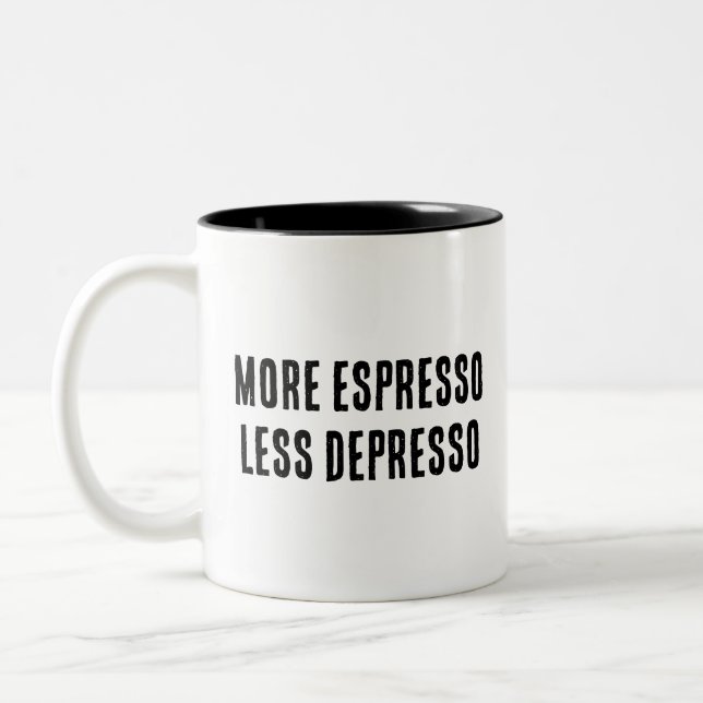 MER ESPRESSO MINDRE DEPRESSO Två-Tonad MUGG (Vänster)