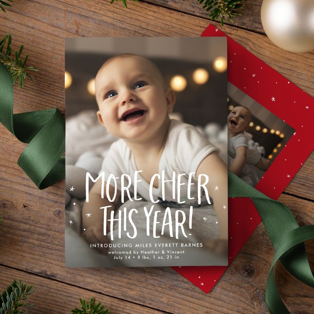 Mer glädje i år söt två foto röd jul julkort (Skapare uppladdad)