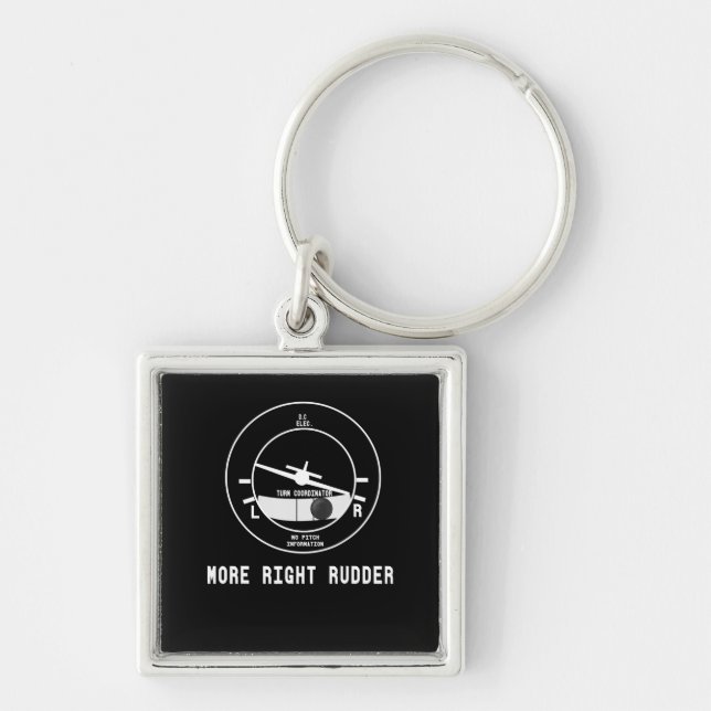 Mer Höger Rudder Cfi-flyginstruktör Pilot Gift Fyrkantig Silverfärgad Nyckelring (Framsidan)