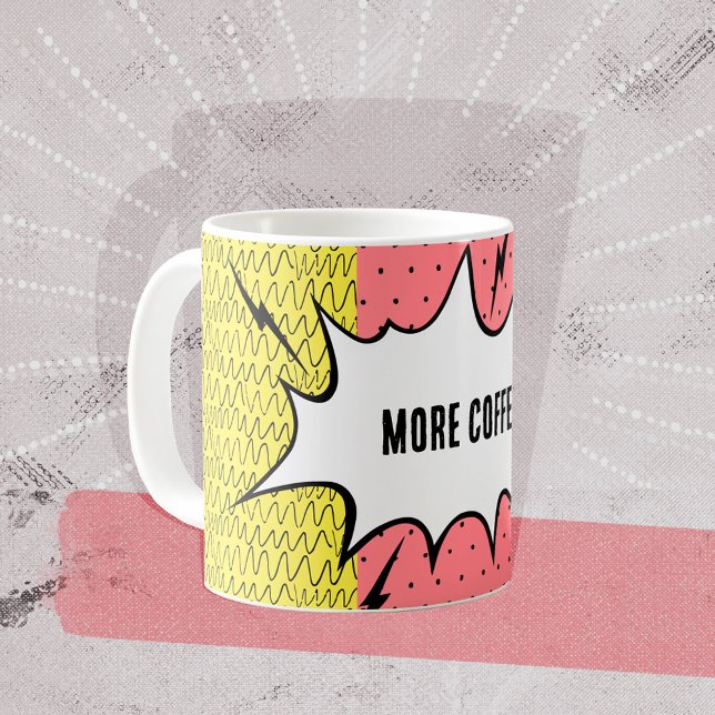 Mer kaffe! Serieteckning Doodle Gul Rosa Mönster  Kaffemugg (More Coffee! Comic Art Doodle Yellow Pink Pattern Coffee Mug ©Susanne Sachers - Sunny Mind Design)