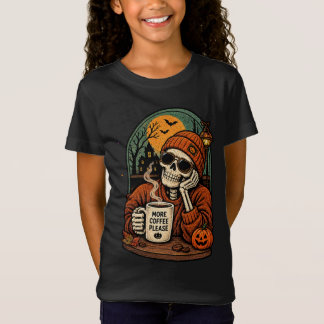 Mer kaffe tack Skelett Fall Höst Spöklik Mor T Shirt