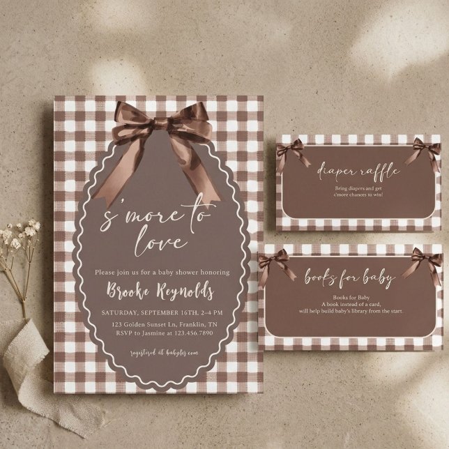 Mer kärlek S'more Brun Rutig Babyshower  Inbjudningar (Skapare uppladdad)