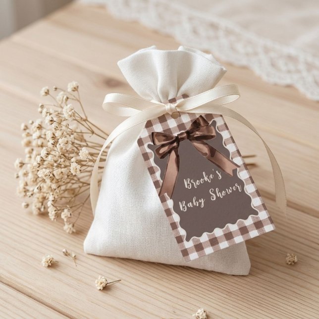 Mer kärlek S'more Brun Rutig Babyshower  Presentetikett (Skapare uppladdad)