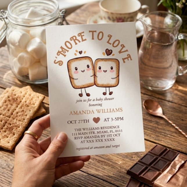 Mer kärlek S'more Kawaii lägereld Baby Shower  Inbjudningar (Skapare uppladdad)