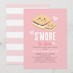 Mer kärlek S'mores Rosa Kawaii flicka baby shower Inbjudningar